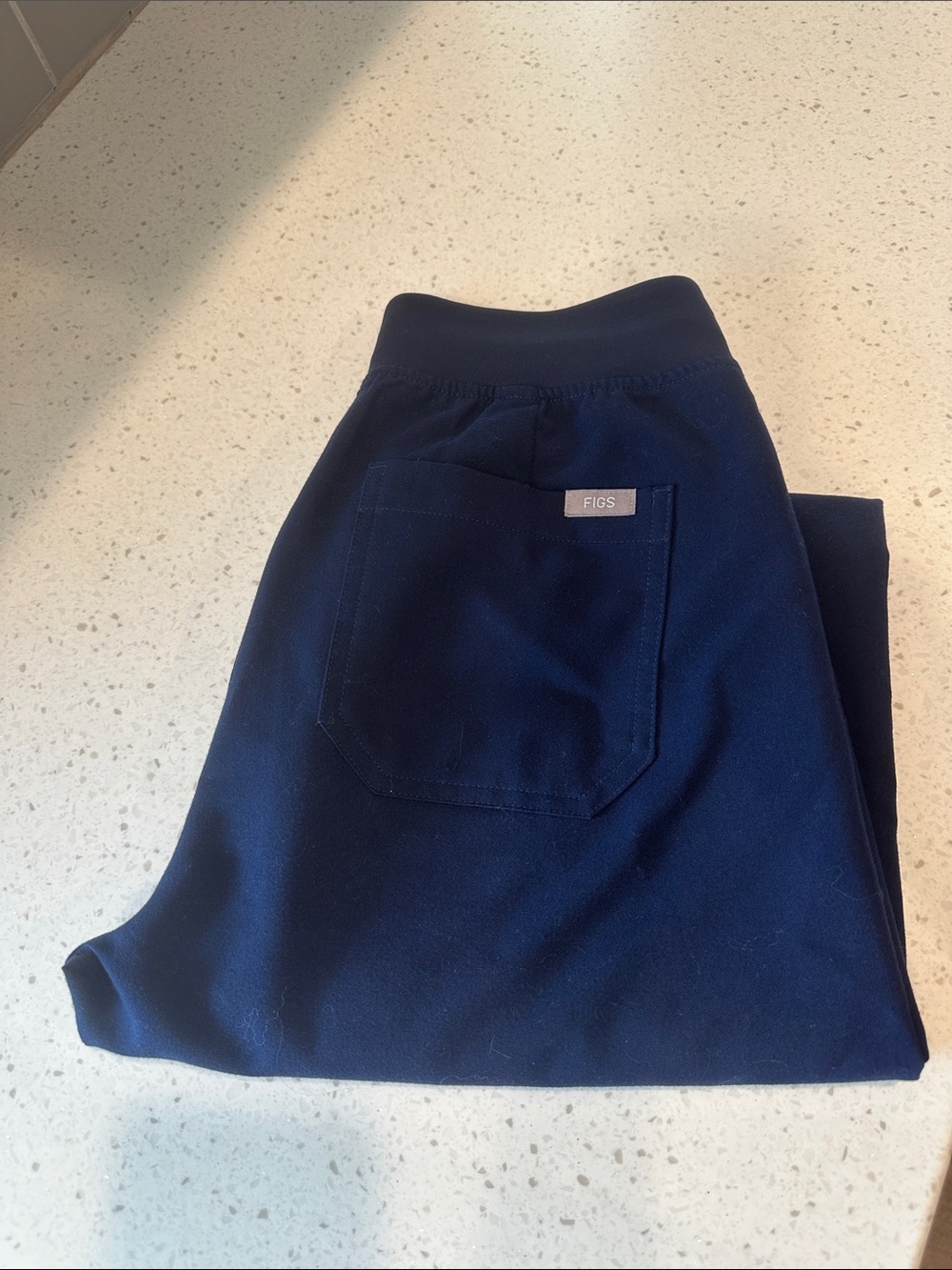 Figs Navy Elastic-Waist Scrub Pants with Back Patch Pocket XS